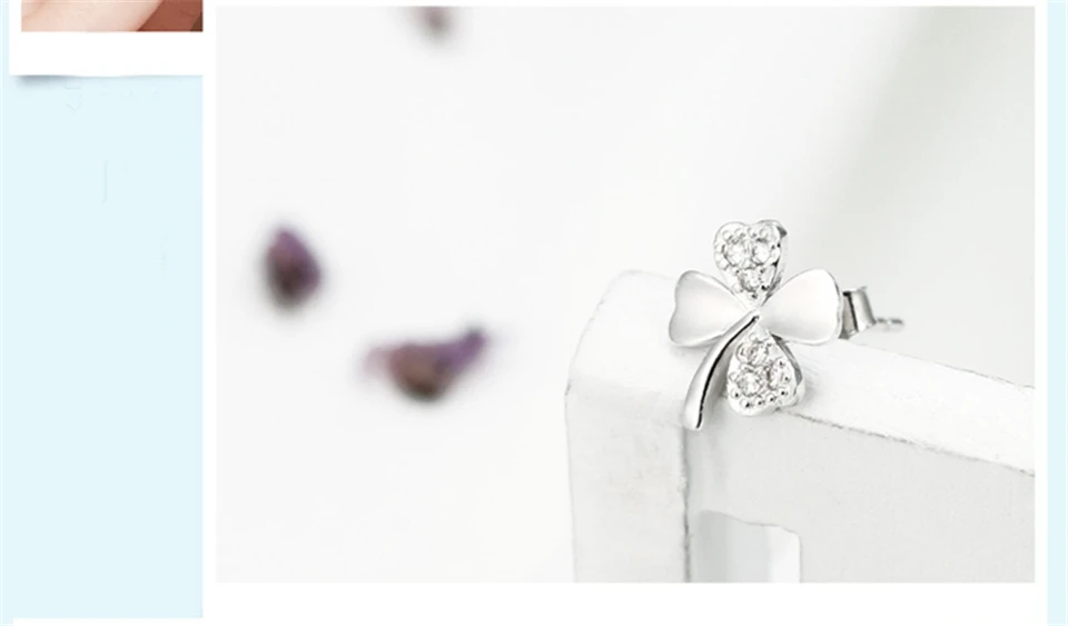 c PISSENLIT Women Jewelry White Rhinestone Stud Earrings pendientes mujer moda 2019 New Silver Clover Wedding Stud Earring brincos
