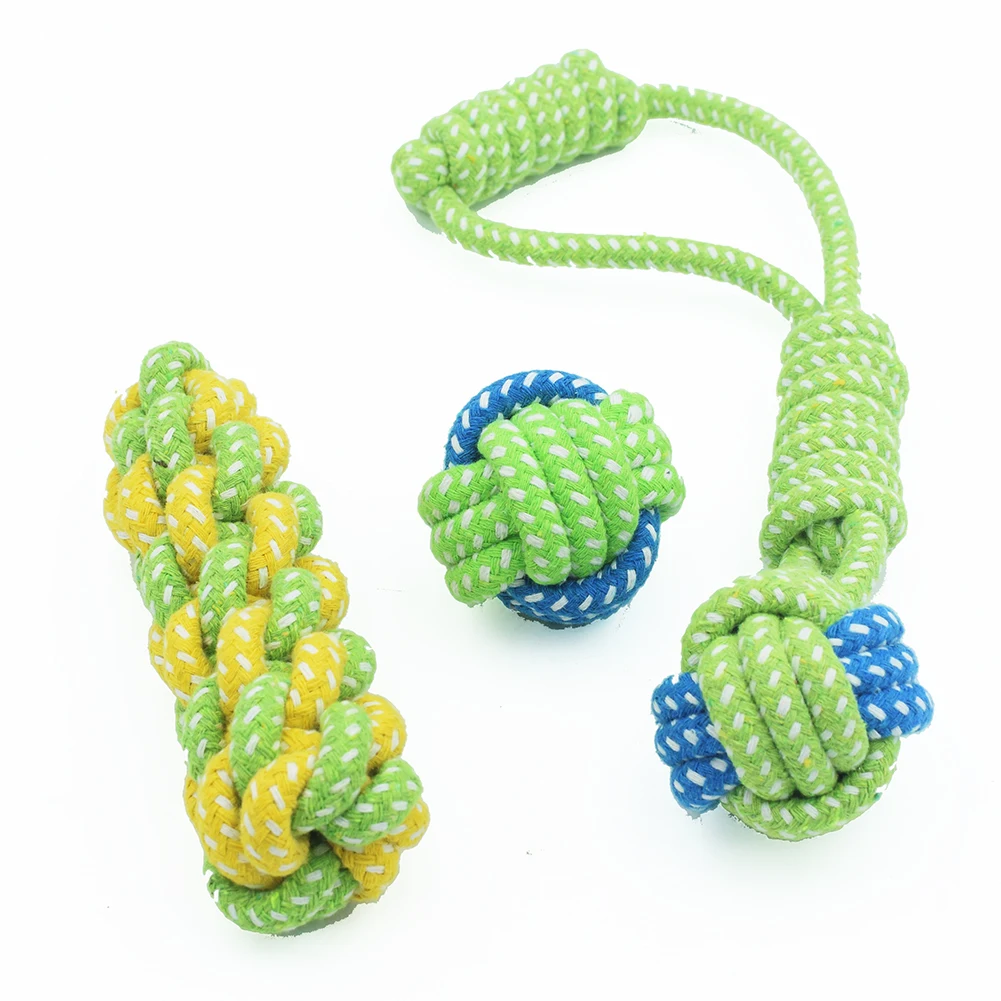 Dog Puppy Chew Toys Cotton Rope Handle Knot Dogs Playing Fun Games Toy Bite Resistant Rope Balls