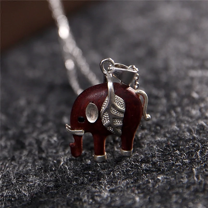 

Creative Cute Elephant Necklace Girlfriend Birthday Gift Valentine's Day Romantic Pedant 925 Silver+Rosewood for Daughter Female
