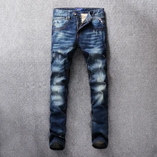 Dirweimon Italian Style Fashion Mens Jeans High Quality Retro Design Classic Denim Jeans Men Slim Fit Casual Pants Stretch Jeans