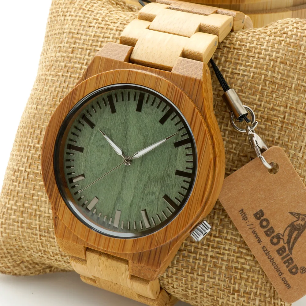 Bobobird M006 Mens Top Brand Design Green Wood Dial Full Bamboo Wooden Quartz Watches Japan 2035 Miyota Movement