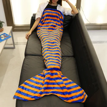 

Hot Sale Mermaid Blanket Warm Coral FLeece Mermaid Tail Blanket Air Sofa Soft Mat cobertor Quilt Rug Wrap Striped Blankets Kid