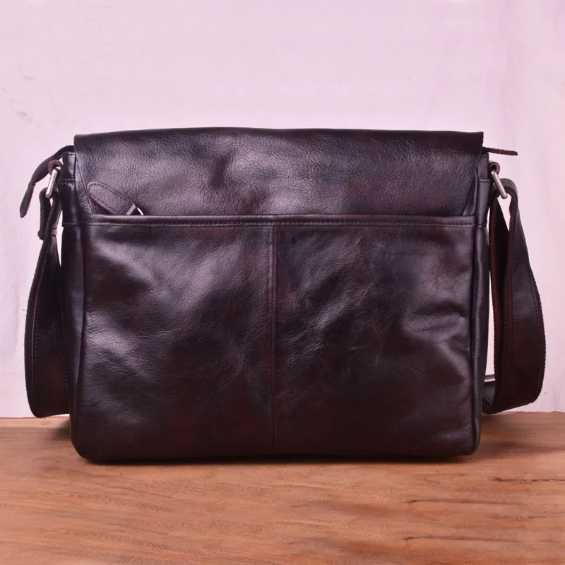 EUMOAN Simple head leather men's postman bag, casual leather one-shoulder slant bag, vintage leather commuter bag