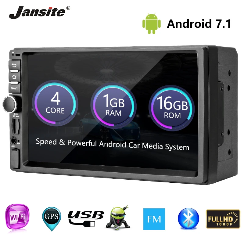 Jansite 7 &quot2 Din Мультимедиа Android Автомагнитола воспроизведения памяти 1024*600