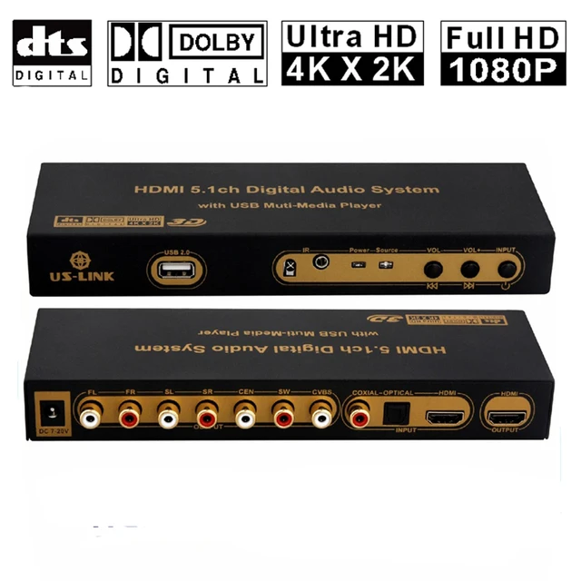 DTS/AC3 5.1 Digital Audio Decoder Converter 4K*2K HDMI to HDMI Extractor Splitter USB S/PDIF
