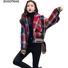 Короткое студенческое пальто для женщин осень зима Клетчатая Шерстяная верхняя одежда для девочек модная куртка для отдыха женские теплые хлопковые топы