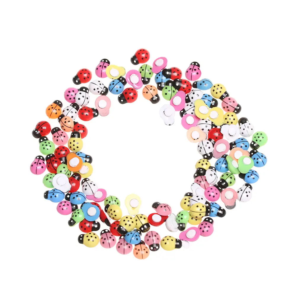 

100PCS/Pack Plastic Bonsai Ornament Fridge Stickers DIY Self-adhesive Multi-color Color Ladybird Decal Ladybug Sticker