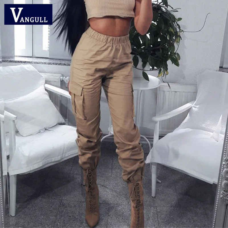 Vangull/женские длинные брюки с высокой талией, с большим карманом сбоку, новинка 2019 года, весенние модные женские свободные брюки-карго
