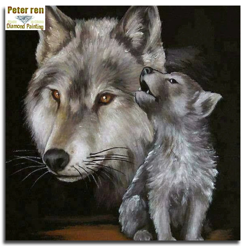 

Peter ren Diamond mosaic Embroidery Wolf call Diy Diamond painting Full Layout 3d square Icons Paintings Home decor Two wolves