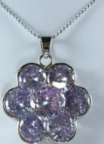 

Jew2192 Pretty Purple Cubic Zirconia Flower 18KWGP Pendant and Necklace