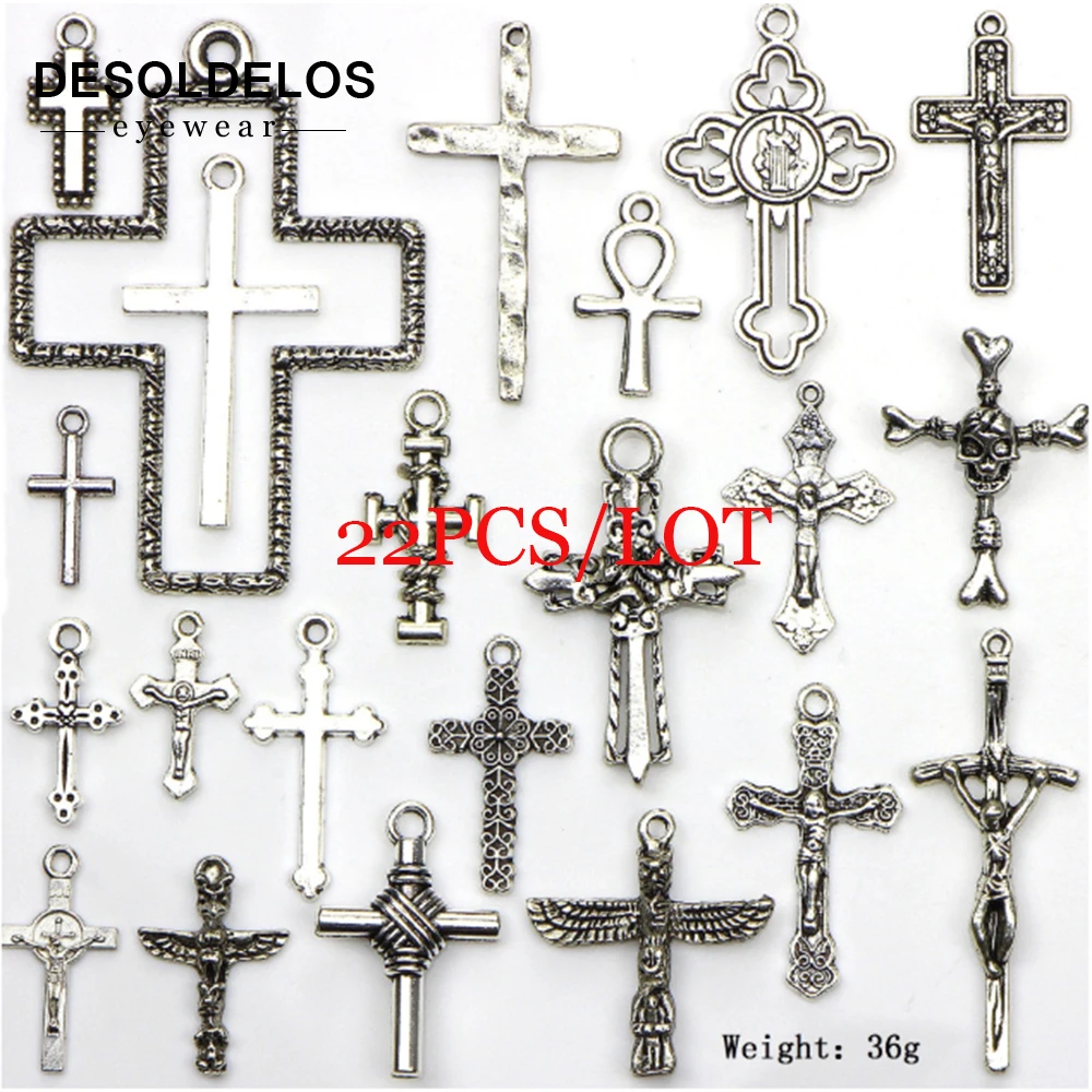 

22pcs Mixed Tibetan Silver Plated Peace Hlollow Flower Cross Charms Pendants Jewelry Making DIY Charm Crafts Handmade