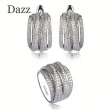 Dazz Wedding Jewelry Sets Big Wide Ring Stud Earrings For Women Gold Silver Color Zircon Copper