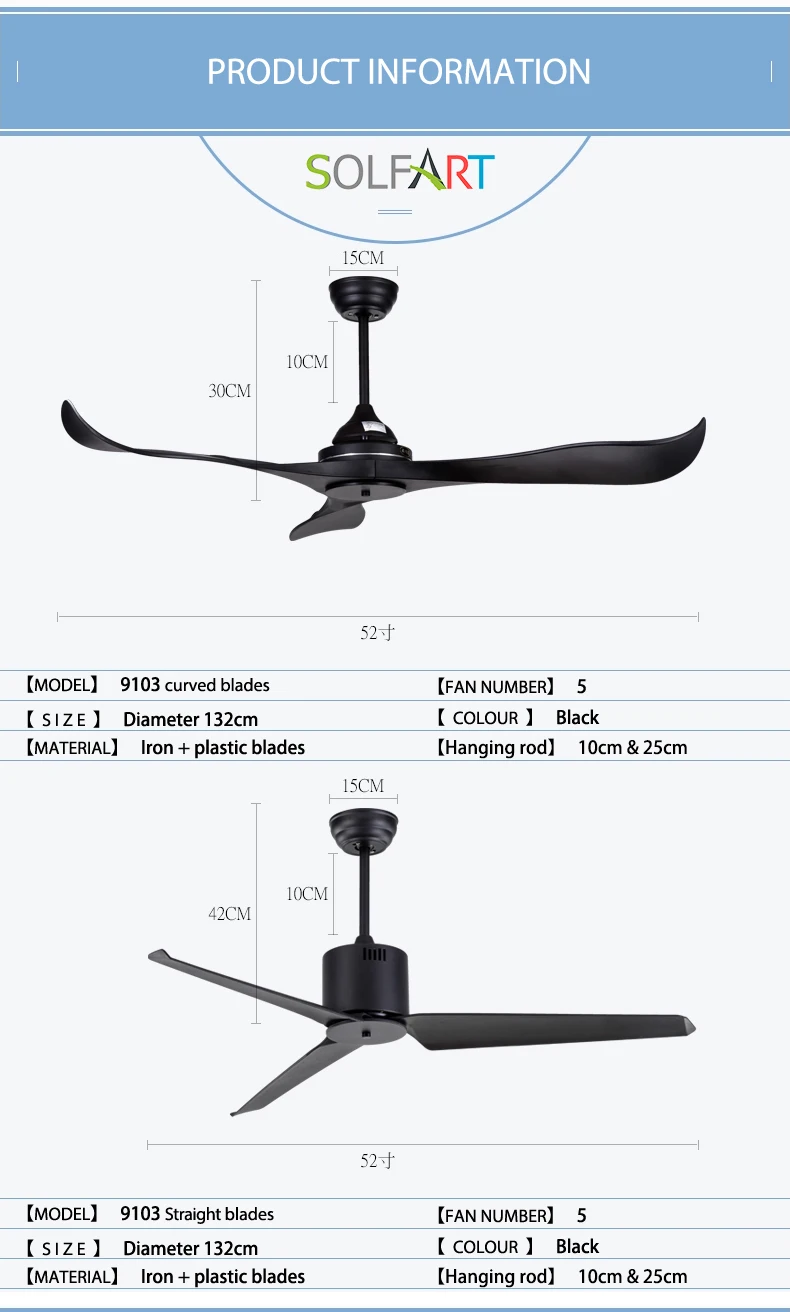 SOLFART потолочный вентилятор обеденный вентилятор с лезвием пластиковый современный комнатный вентилятор потолочный вентилятор с пультом дистанционного управления Безопасный и бесшумный черный листья slf9103