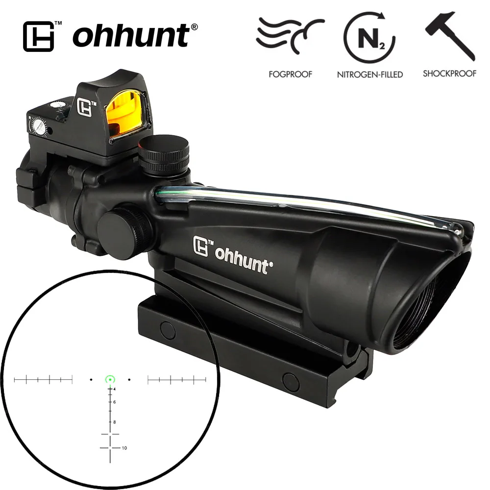 Ohhunt 5X35 в стиле ACOG три модели сетка красный или зеленый подсветкой тактический прицел с Red Dot для cal. 223. 308 винтовка - Цвет: Reticle NO.3 Green