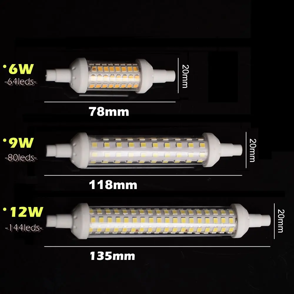 R7S светодиодный лампы 220V R7S лампа 6 Вт, 9 Вт, 12 Вт 78 мм 118 мм 135 мм кукурузы светильник энергосберегающие SMD2835 для заменить галогенные светильник Точечный светильник,#24