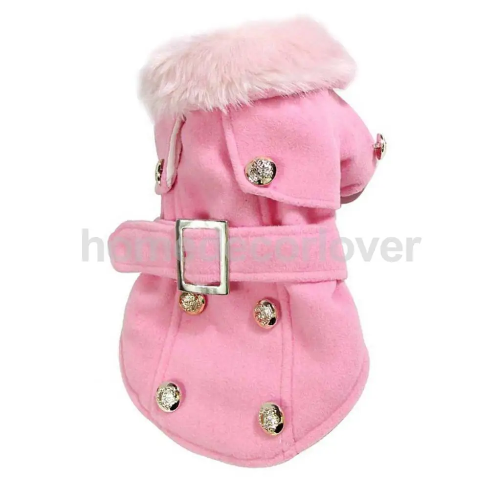 Pink Зимнее толстое теплое шерстяное пальто для собак и кошек, куртка, одежда серого/розового/абрикосового цвета, размеры S/M/L/XL - Цвет: Pink