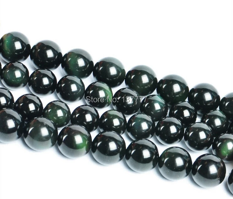 Круглые бусины из черного обсидиана 5 А натуральный зеленый кошачий глаз 15 Дюймов