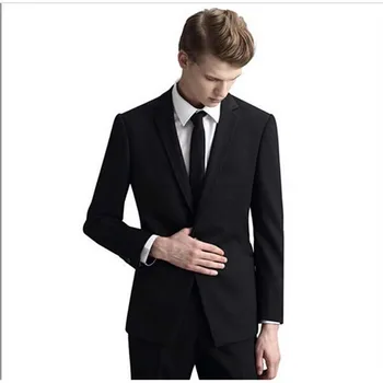 

Linen Men's Black Lapel Brand Suit Business Official Tuxedo Custom Wedding New Lang Dress Set Jacket Terno Masuclino Street Styl