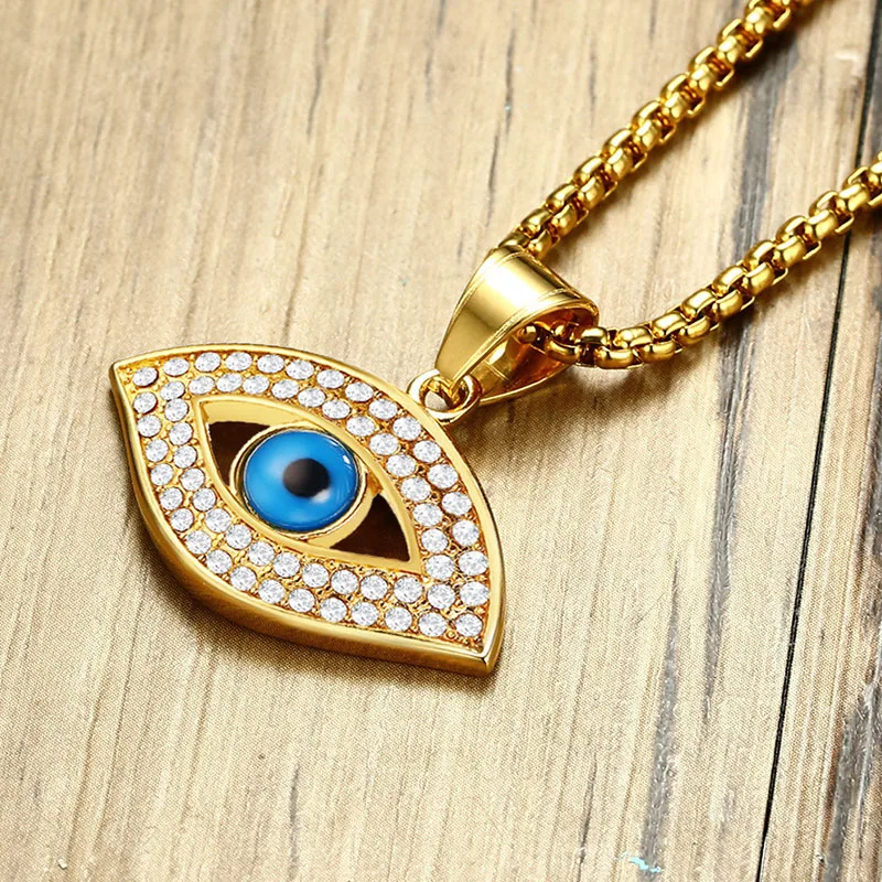 OMONDE хип хоп синий сглаза Мозаика Кристалл ожерелья подвески модный золотого