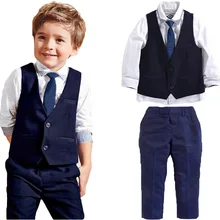 Комплект из 4 предметов, одежда для маленьких джентльменов рубашки с длинными рукавами жилет с галстуком-штанами поступление, официальные Праздничные комплекты для маленьких мальчиков
