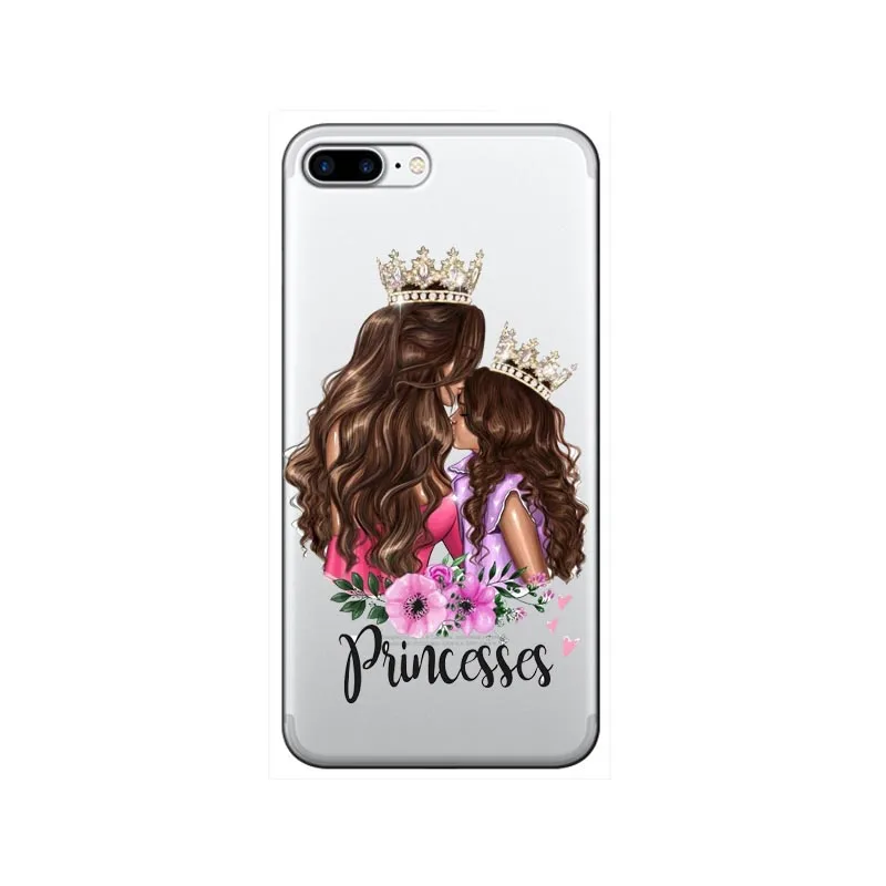 TPU Черный Коричневый чехол для мамы и девочки, королева, для IPhone X 8 XS 6 6s Plus XR 5s SE Мягкий силиконовый прозрачный чехол для телефона для женщин - Цвет: TPU