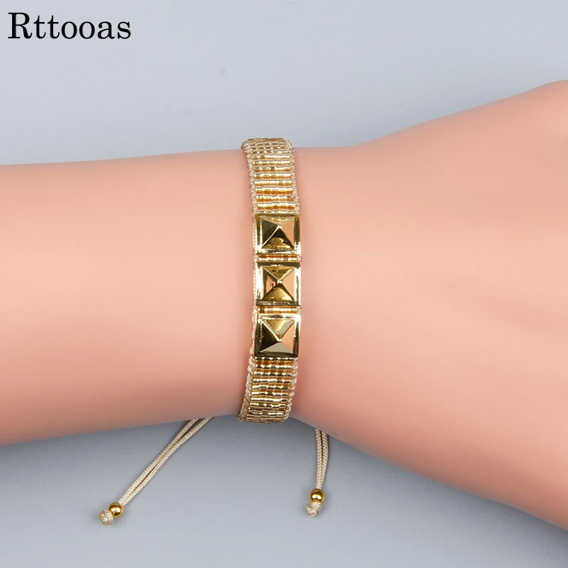 

Rttooas Cuff Bracelet DIY Pulseira MIYUKI Bracelet Gold Rivet Bileklik Bracelets Women Jewelry Handmade Woven Delica Beads