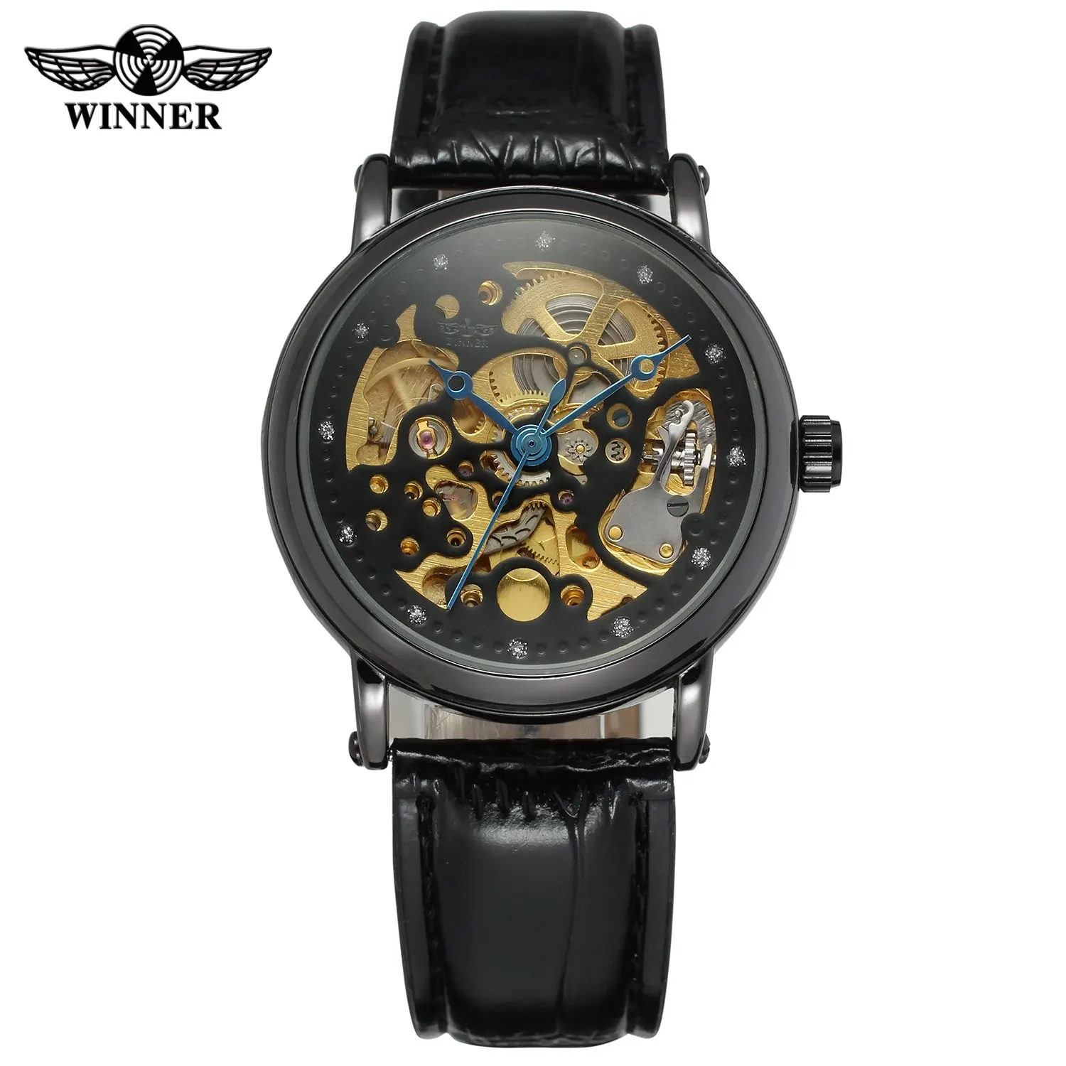 Ceny Nowy zwycięzca marki na co dzień mężczyzna kobiet prezent klasyczne szkielet Colock skórzany pasek automatyczne self wiatr mechaniczne zegarek na rękę