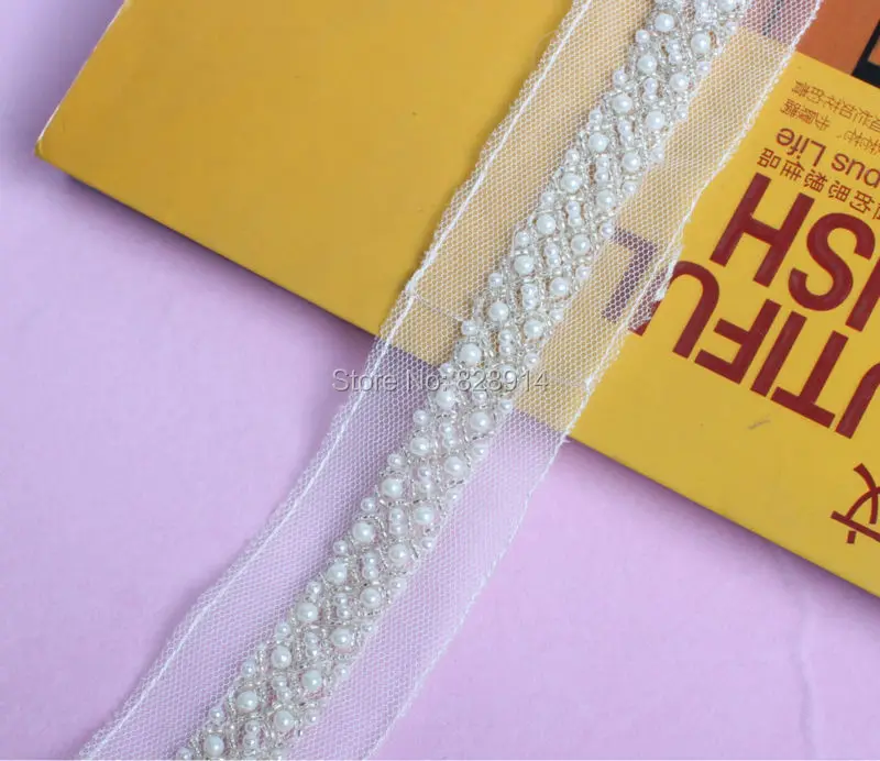 2014 Hot Selling 1 Yard Wedding Trims, Ivory Pearl Beaded Trims, Bridal Sash Belt Lace Supply