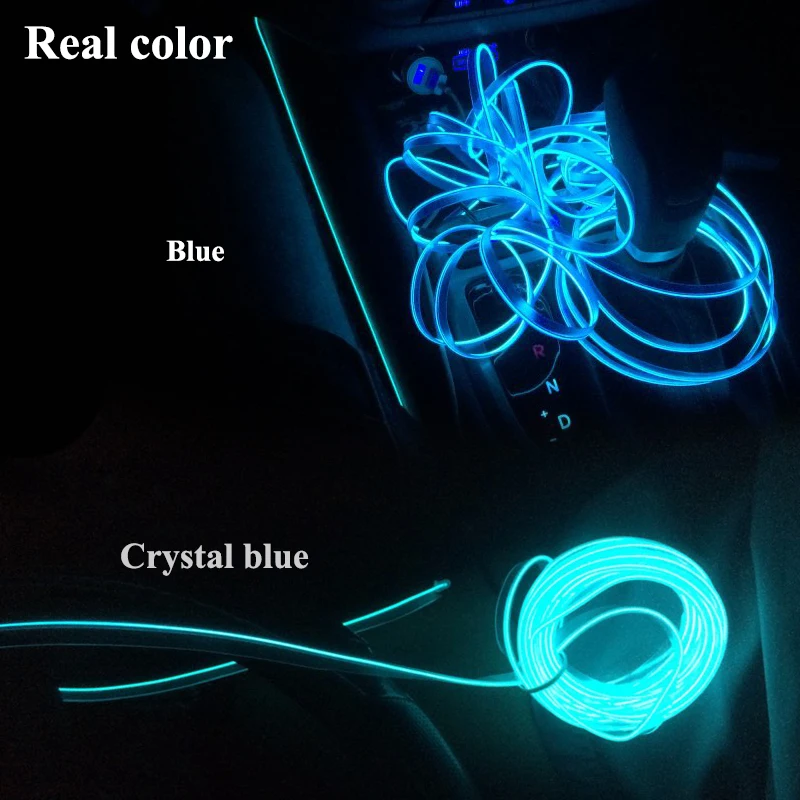 Car EL Wire LED Tube Car Flexible Neon Party RGB Car Decoration Lights 3/5m With 12V USB Cigarette Lighter Drive Car Accessories