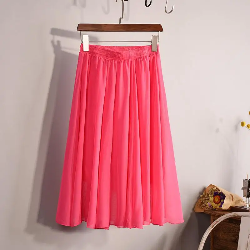 Новая модная женская шифоновая юбка с высокой талией, 23 Цвета, лето, Женская Повседневная облегающая пляжная плиссированная юбка миди Saia SK17 - Цвет: 7