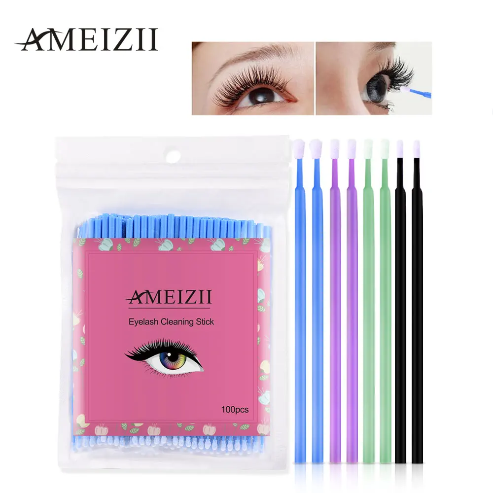 

AMEIZII 100Pcs Cosmetic Eyelash Extension Tools Disposable Eyelash Makeup Brushes Individual Lash Removing Makeup Tools Lint