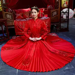 Красное свадебное платье Традиционный китайский Ципао Национальный костюм женские за рубежом Новый Китай Стиль невесты вышивка Cheongsam S-XXL