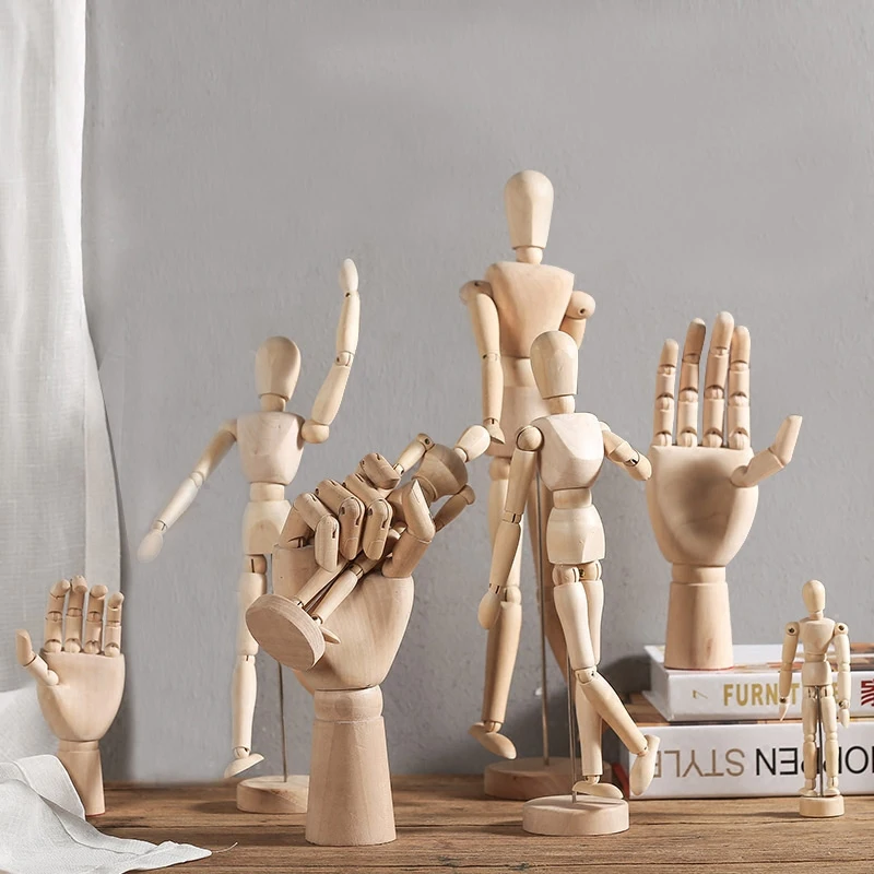

Nordic ins joint hand wooden people model decorations ornaments bedroom home wood character figurines Furniture accessories