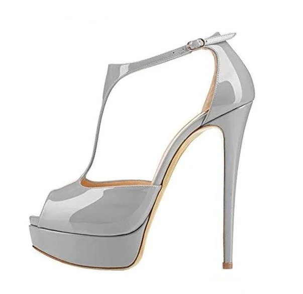 

T Bar Platform Pumps Peep Toe Cut Out Super High Sandals Patent Leather Water Proof Runway Dress Party Shoes 2019 Summer Shoes
