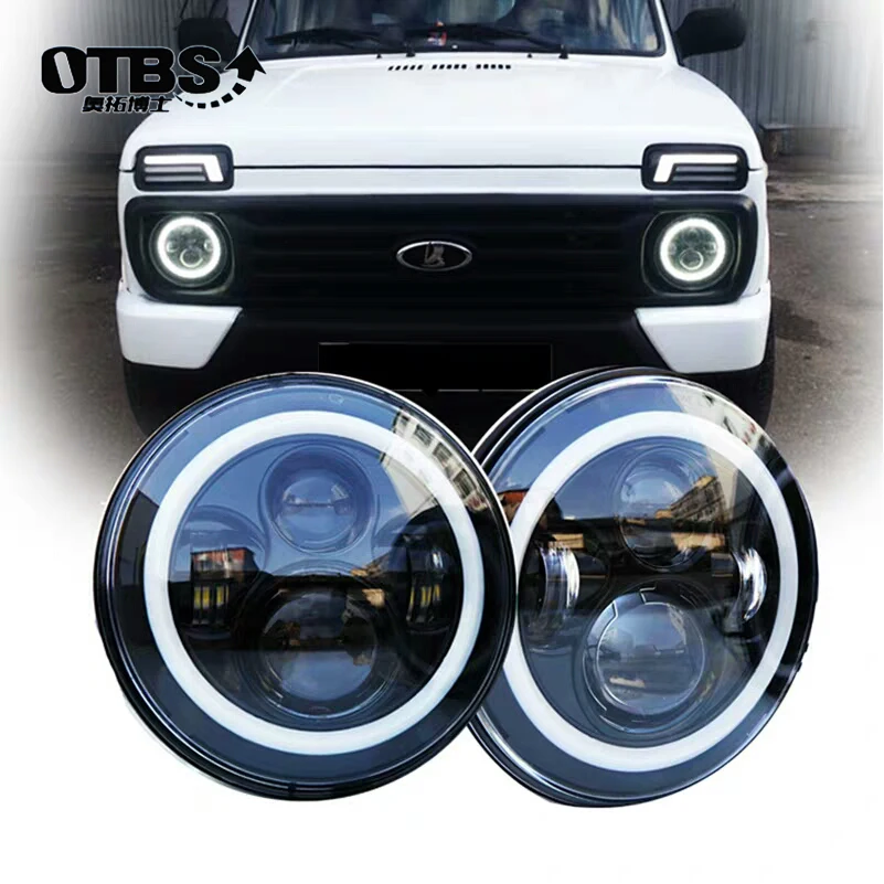 2Psc 7 дюймов светодиодный фонарь H4 Hi Lo с Halo angel eyes для Lada 4x4 urban Niva Jeep JK Land rover defender