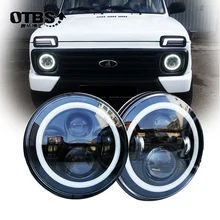 2Psc 7 дюймов светодиодный фонарь H4 Hi Lo с Halo angel eyes для Lada 4x4 urban Niva Jeep