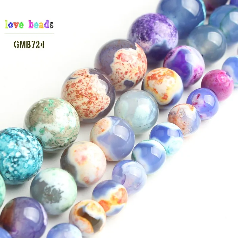 

Stone Beads Multicolor Blue Fire Agates Round Loose Spacer Beads for jewelry making DIY Bracelet Strand 15" 6mm 8mm 10mm