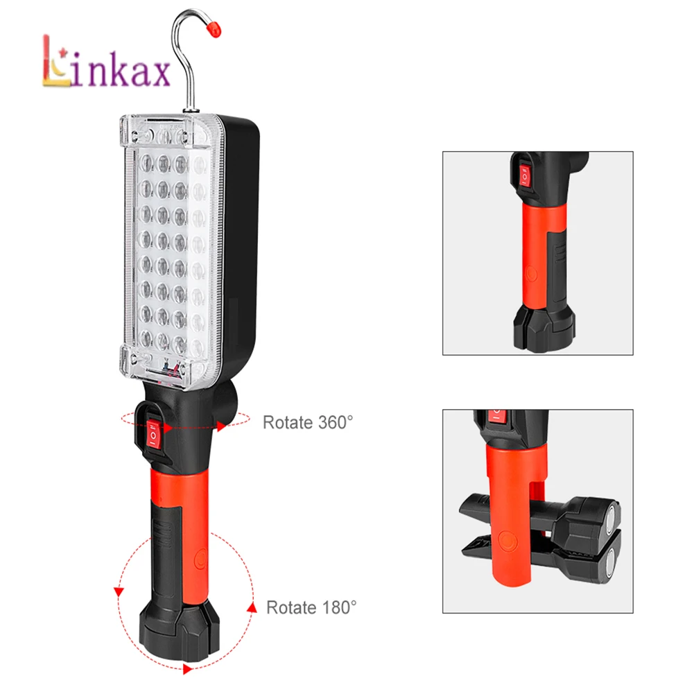 34 SMD рабочий светильник 2 режима Магнитный флэш-светильник фонарь с сильным крюком палатка кемпинговая лампа Автомобильный ремонтный рабочий светильник от батареи 18650