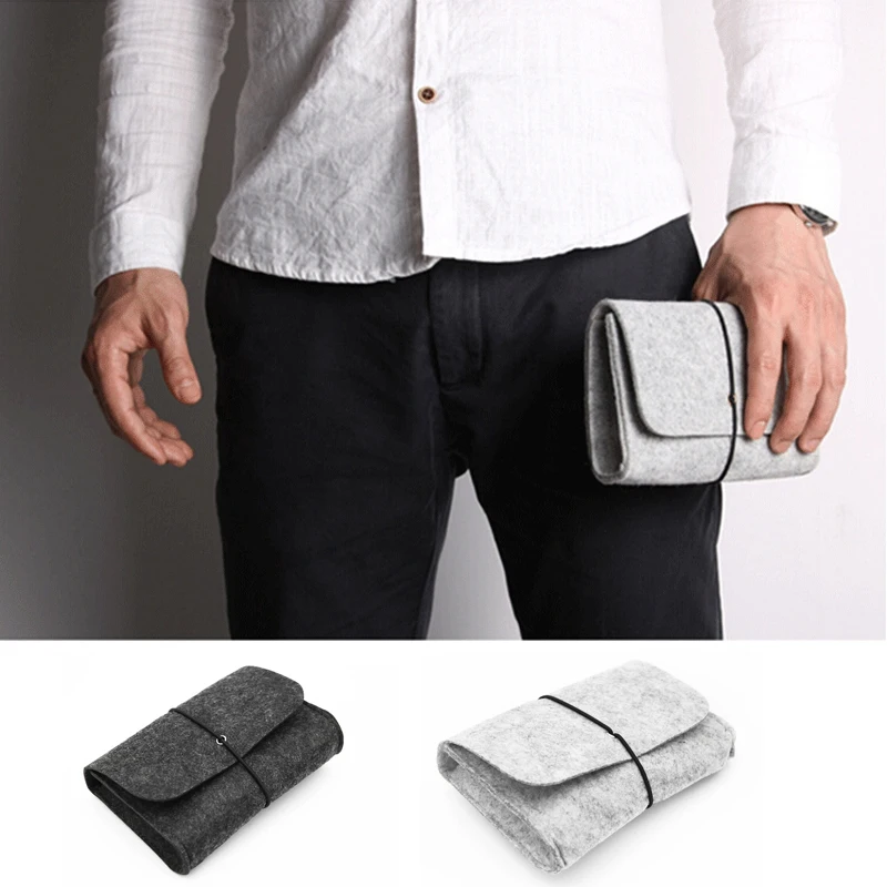 New-Wool Fiber Power Bank Storage Bag Mini Sofe Felt Pouch For Data Cable Mouse Travel Organizer Electronic Gadgets Organizado