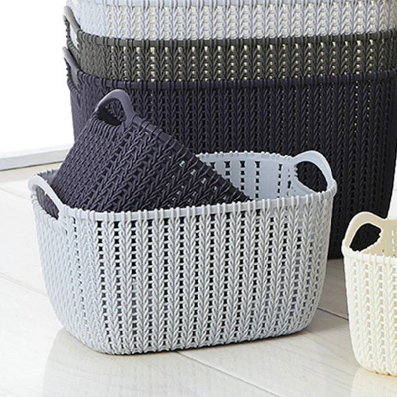 

Big Capacity Plastic Storage Weaving Rattan Cosmetics Toys Basket Kitchen Bathroom Organizer Tool Underwear Vegetables Case Box