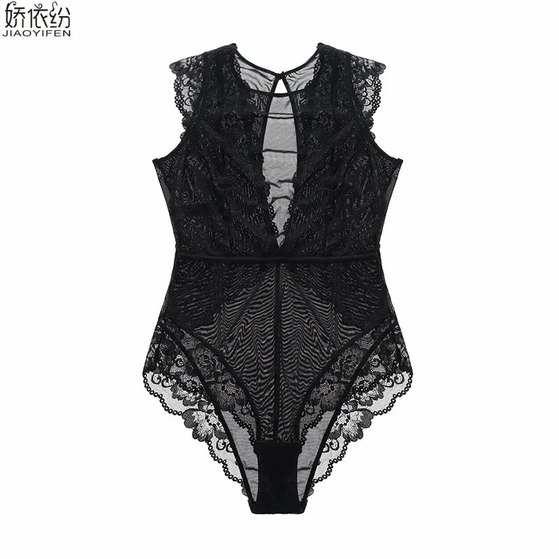 Women Bodysuit Sleep Wear Set JYF Brand Vintage Sexy Onesies Ultra thin Lace Sleeveless Backless Transparent Mesh Cozy Soft