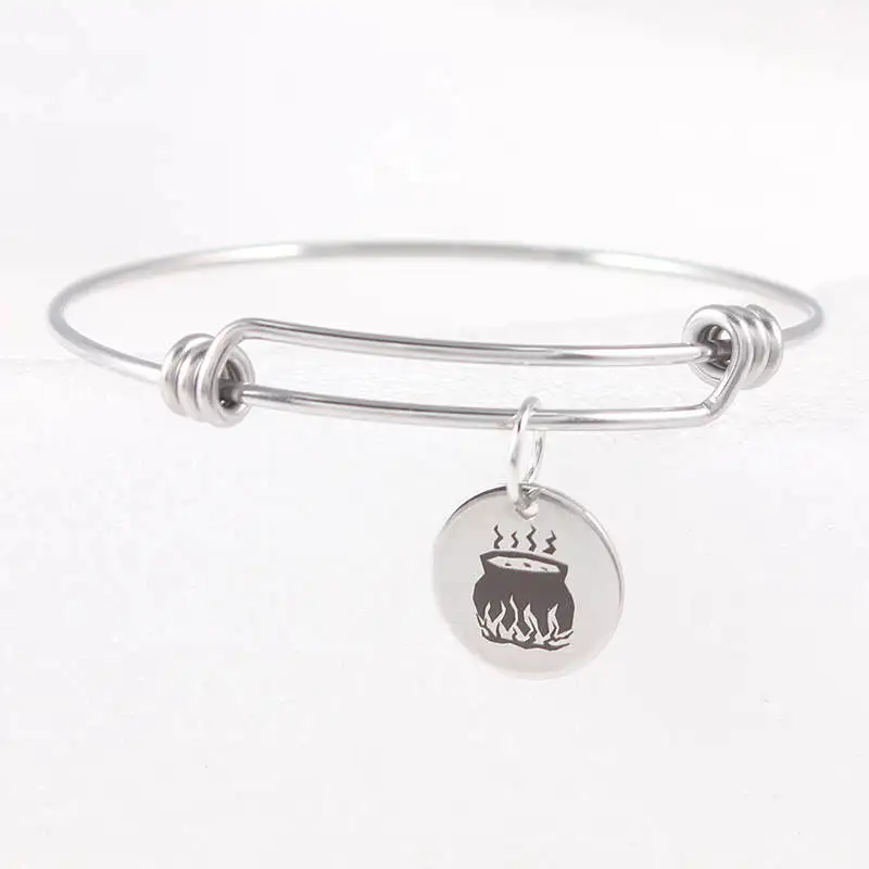 

Cylinder 1.6mm Adjustable Wire Expandable Silver Bangle Stainless Steel Happy Halloween Charm Bracelets For Women Gift