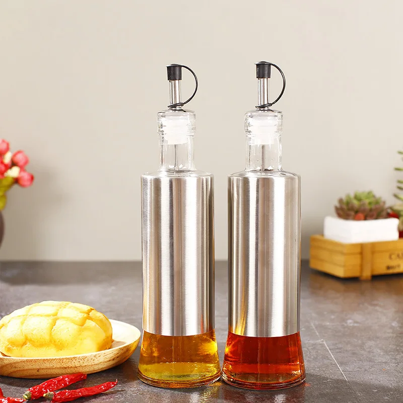 Kitchen Glass Oil Bottle Stainless Steel Leak-proof Soy Sauce Vinegar Cruet Storage Dispenser Jar Or Storage for Cooking Tools 7