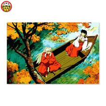 Мужчина, женщина, лодка, кленовые листья цифровая живопись DIY, рисование на ткани цифровой