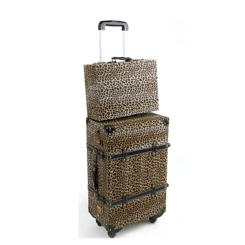 

CARRYLOVE 20"24"26" inch women leopard vintage rolling luggage set trolley bag spinner suitcase set