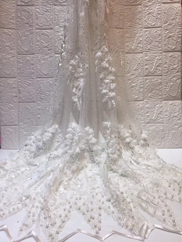 

2019 high quality African beaded lace fabric handmade French net embroidery tulle lace fabric Nigeria evening dress ZX31921