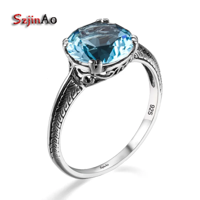 

Szjinao 925 Sterling Silver Jewelry Wholesale Gold And Silver Details Antique Jewelry 2.5ct Aquamarine Stone Women Wholesale