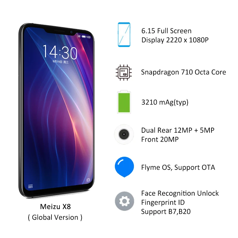 Телефон Meizu X8 глобальной версии 4 ГБ 64 128 4G LTE восьмиядерный процессор Snapdragon 710