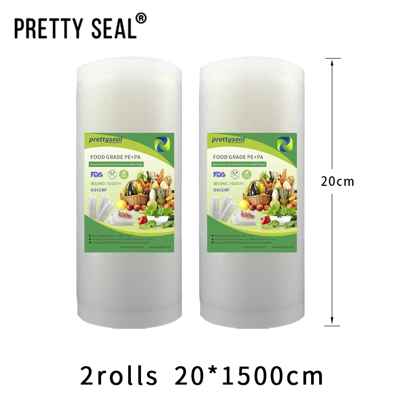 

PRETTYSEAL vacuum bags for food Vacuum Sealer Food Fresh Long Keeping 20*15M 2 Rolls/Lot bags for vacuum packer