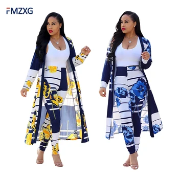 

Women Sets 2018 Sexy 2 pieces Women Sets V-neck Cloak + Leggings Bodycon Printed Novelty Beach Wear Long Maxi Coat Plus Size OL